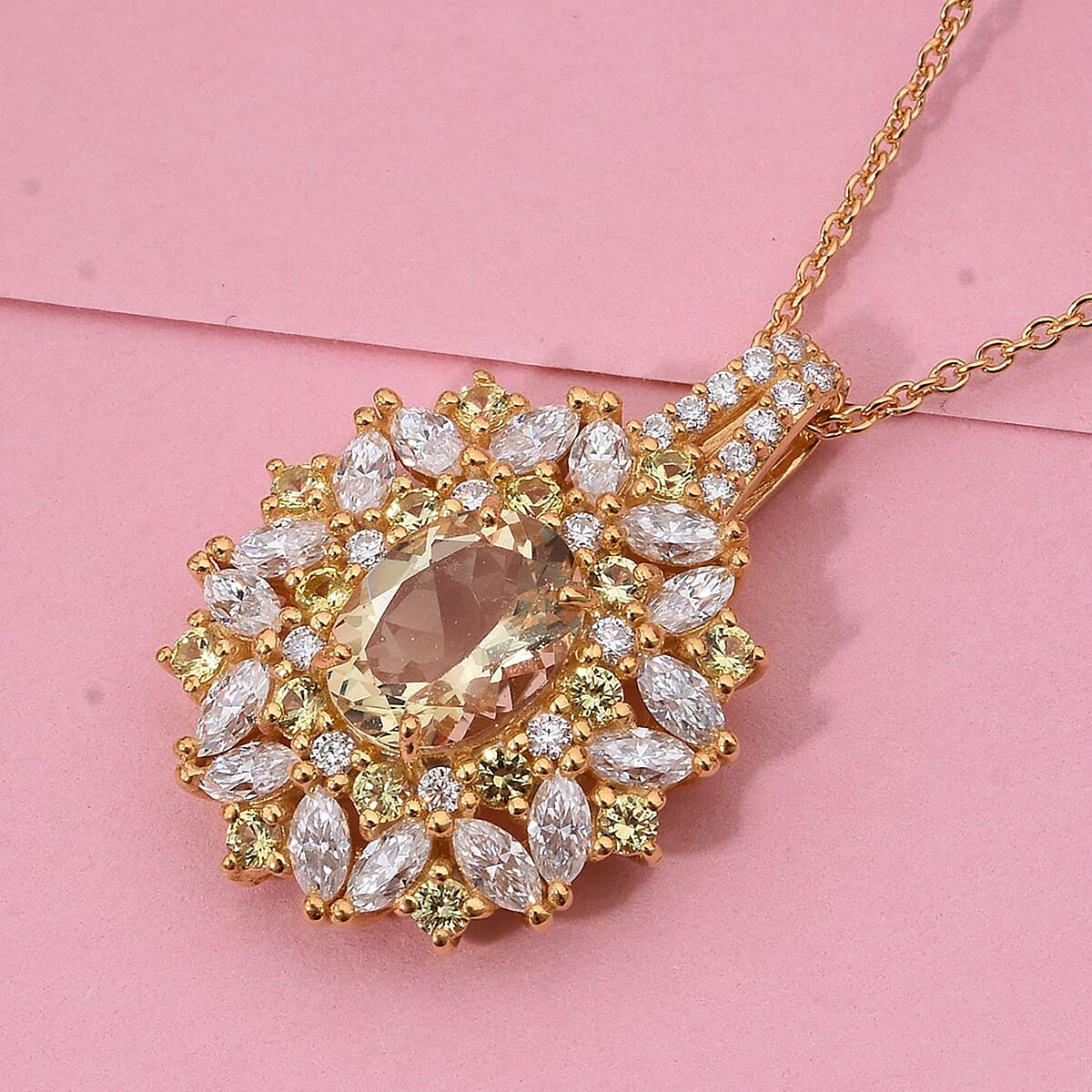 Brazilian Heliodor and Multi Gemstone 3.90 ctw Pendant Necklace in 18K Vermeil Yellow Gold Over Sterling Silver 20 Inches image number 1
