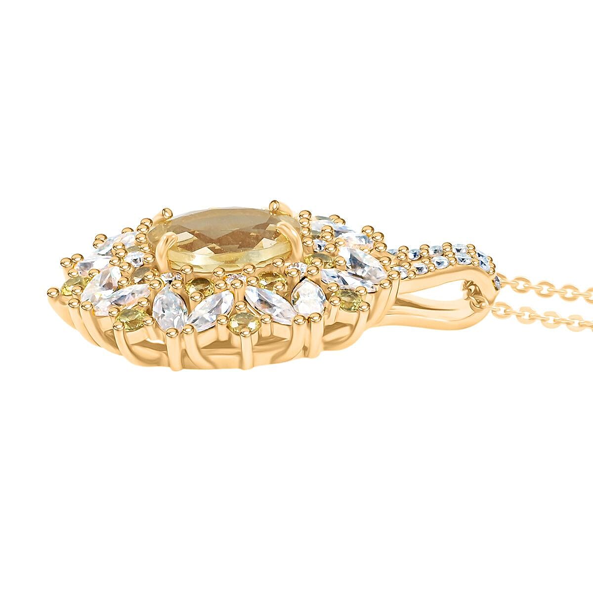 Brazilian Heliodor and Multi Gemstone 3.90 ctw Pendant Necklace in 18K Vermeil Yellow Gold Over Sterling Silver 20 Inches image number 3