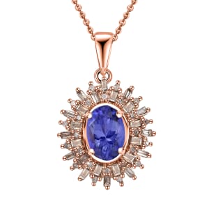 Tanzanite, Natural Champagne and White Diamond 1.30 ctw Solar Elegance Pendant Necklace in 18K Vermeil Rose Gold Over Sterling Silver 20 Inches