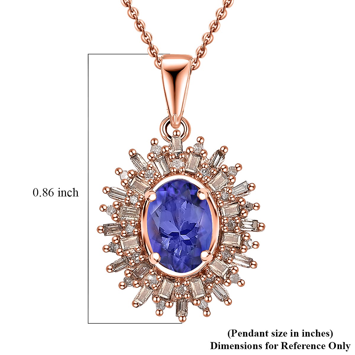 Tanzanite, Natural Champagne and White Diamond 1.30 ctw Solar Elegance Pendant Necklace in 18K Vermeil Rose Gold Over Sterling Silver 20 Inches