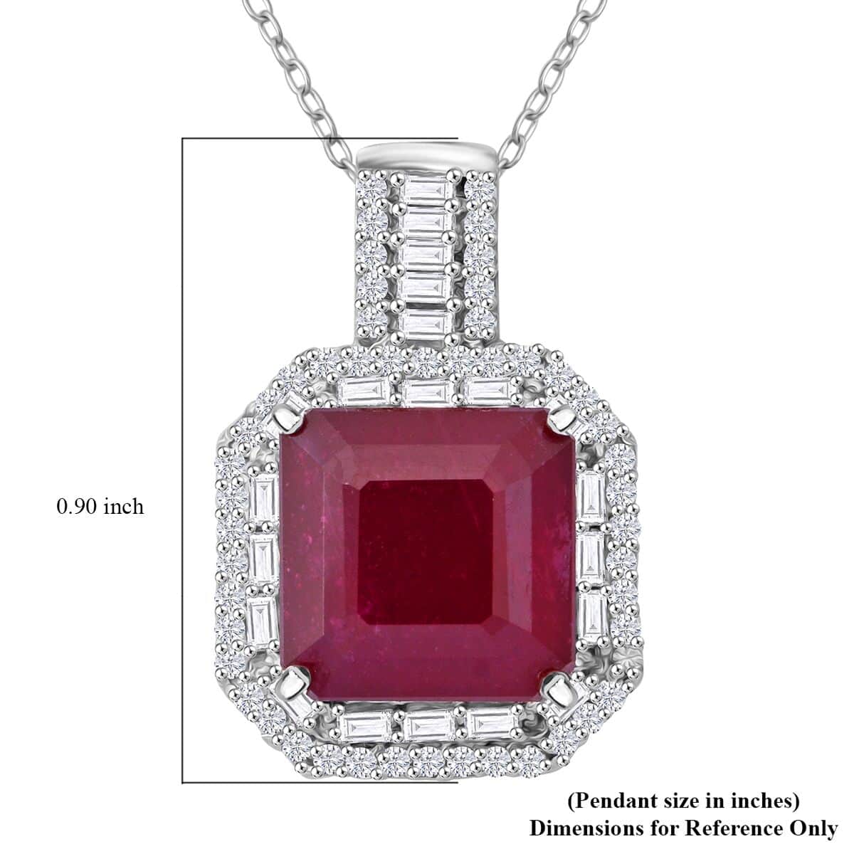 Premium Niassa Ruby (FF) and Moissanite 8.90 ctw Halo of Majesty Pendant Necklace in Rhodium Over Sterling Silver 20 Inches image number 6