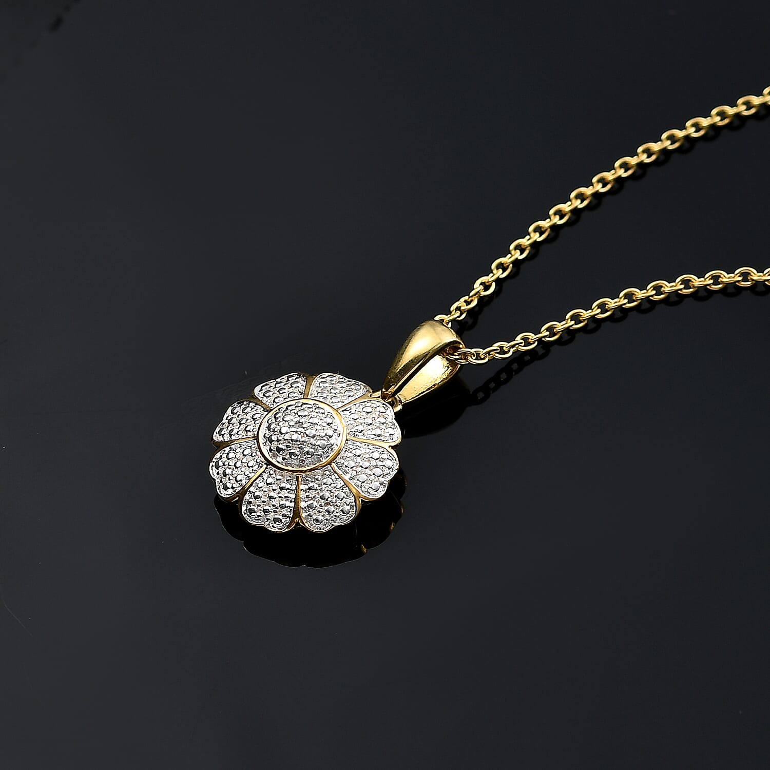 Karis Diamond Pendant in 18K YG Plated with Stainless Steel Necklace 20 Inches