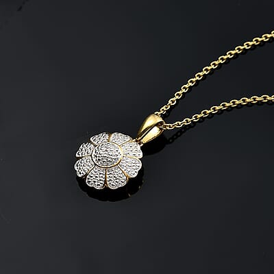 Karis Diamond Pendant in 18K YG Plated with Stainless Steel Necklace 20 Inches