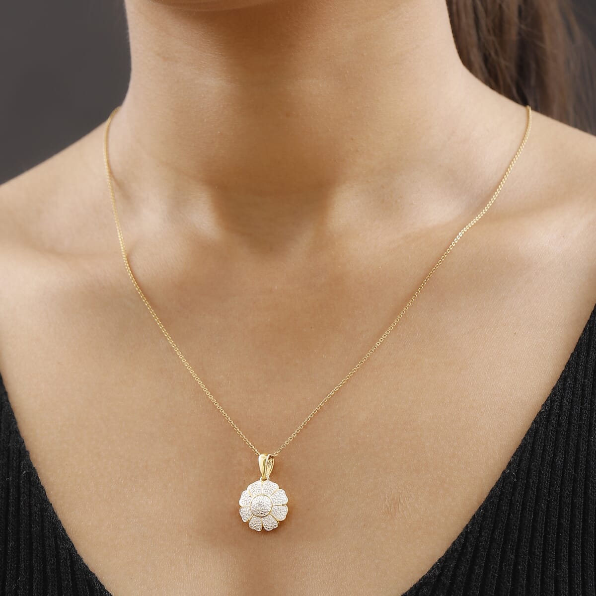 Karis Diamond Pendant in 18K YG Plated with Stainless Steel Necklace 20 Inches image number 2