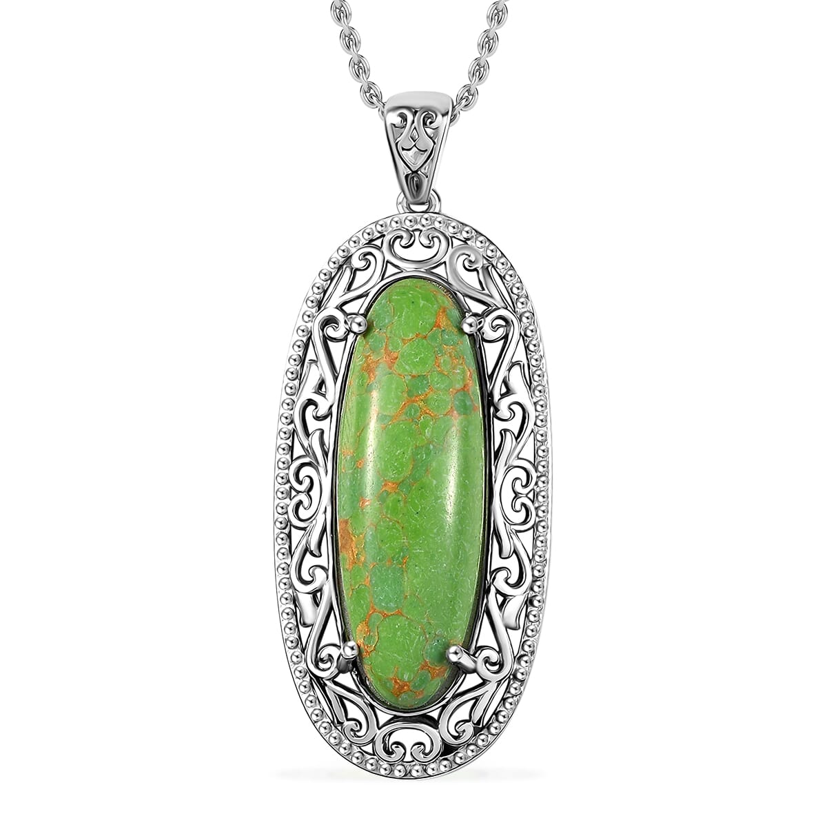 Mojave Green Turquoise 13.35 ctw Pendant in Platinum Over Copper with Magnet with Stainless Steel Necklace 20 Inches image number 0