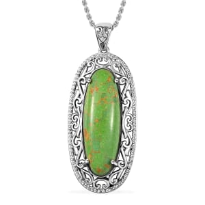 Mojave Green Turquoise 13.35 ctw Pendant in Platinum Over Copper with Magnet with Stainless Steel Necklace 20 Inches