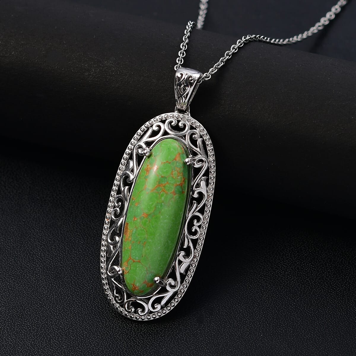 Mojave Green Turquoise 13.35 ctw Pendant in Platinum Over Copper with Magnet with Stainless Steel Necklace 20 Inches image number 1