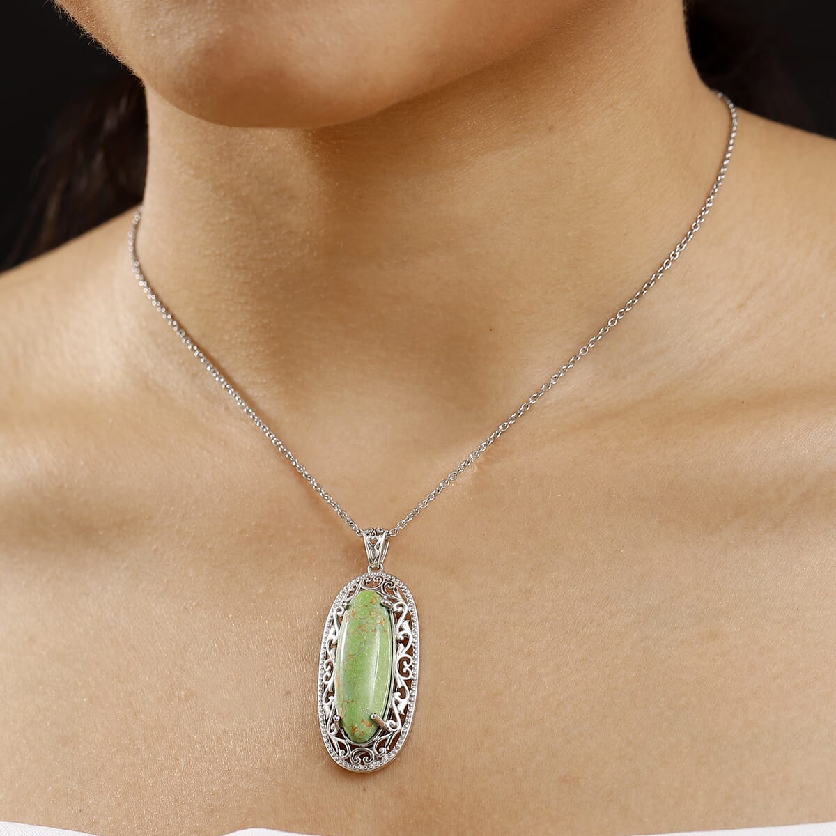 Mojave Green Turquoise 13.35 ctw Pendant in Platinum Over Copper with Magnet with Stainless Steel Necklace 20 Inches image number 2