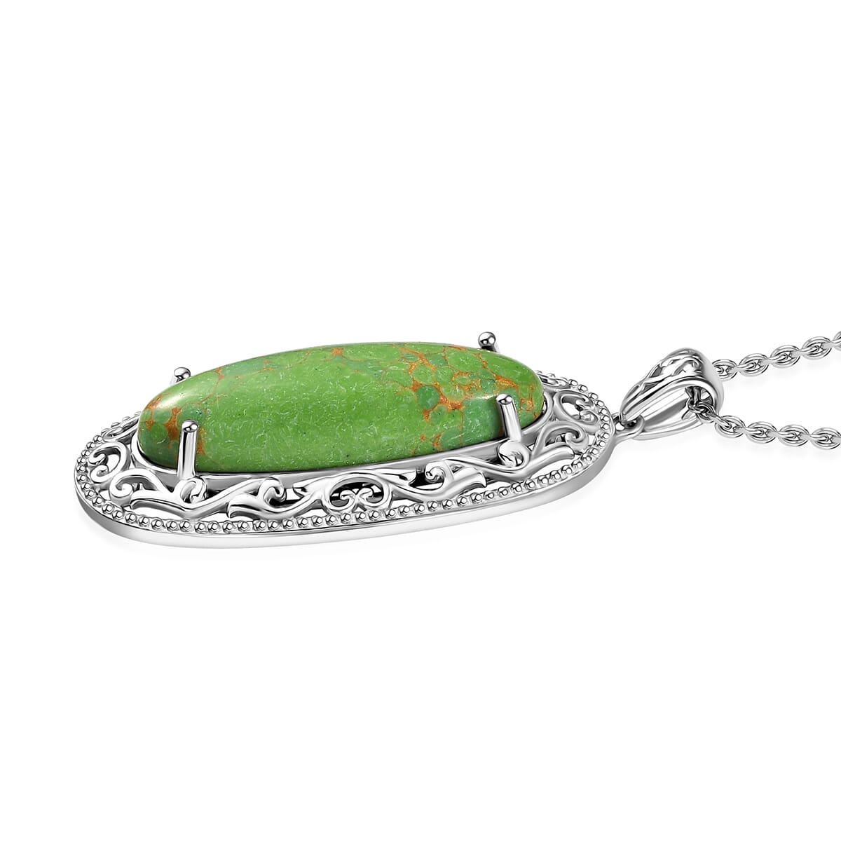 Mojave Green Turquoise 13.35 ctw Pendant in Platinum Over Copper with Magnet with Stainless Steel Necklace 20 Inches image number 3