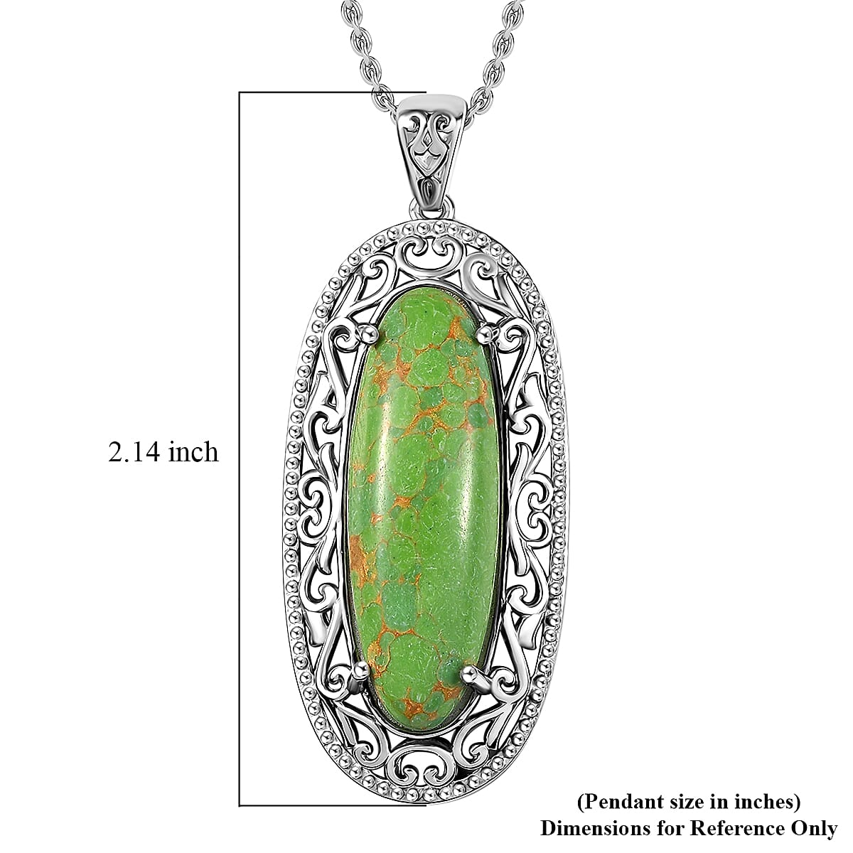 Mojave Green Turquoise 13.35 ctw Pendant in Platinum Over Copper with Magnet with Stainless Steel Necklace 20 Inches