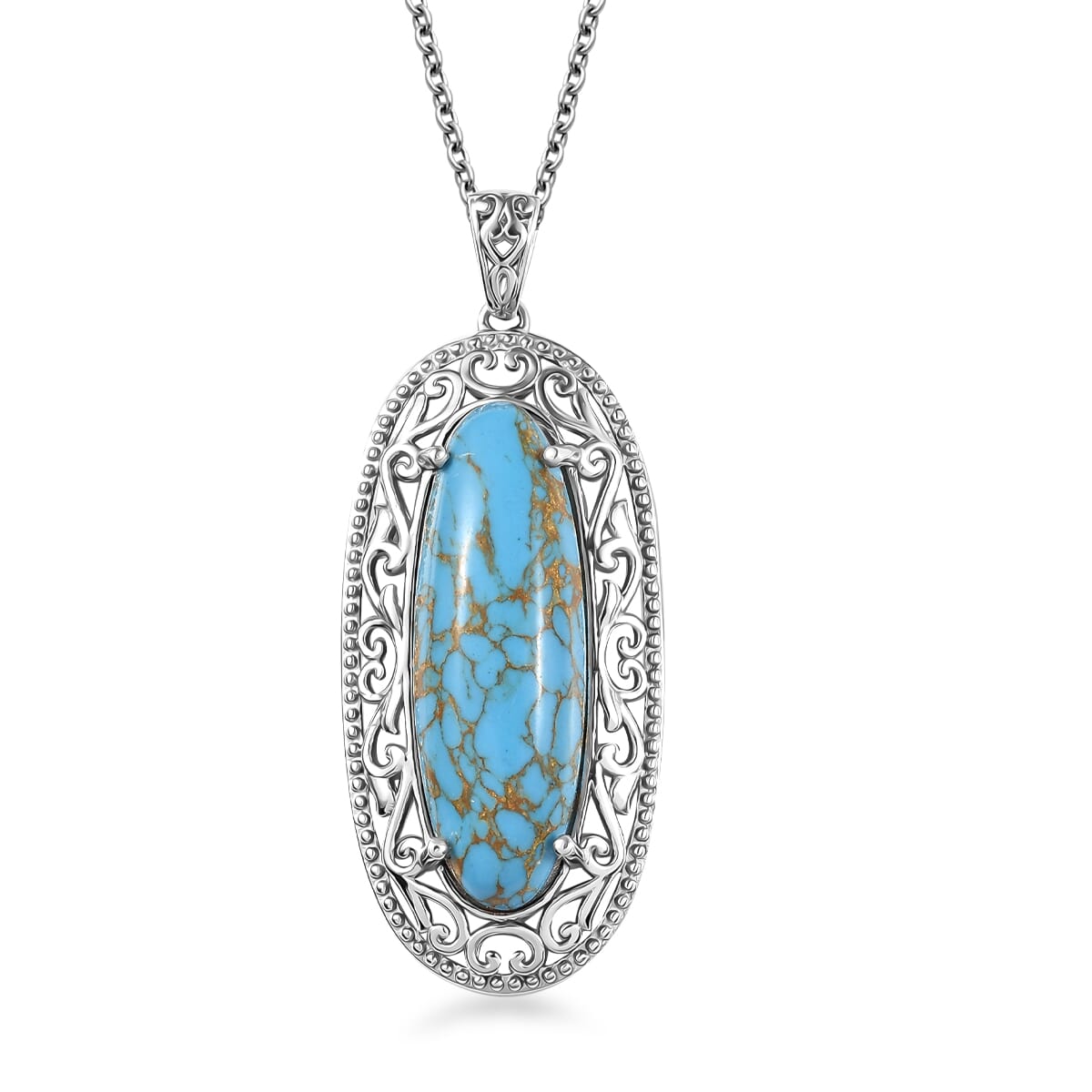 Mojave Blue Turquoise 13.30 ctw Pendant in Platinum Over Copper with Magnet with Stainless Steel Necklace 20 Inches image number 0