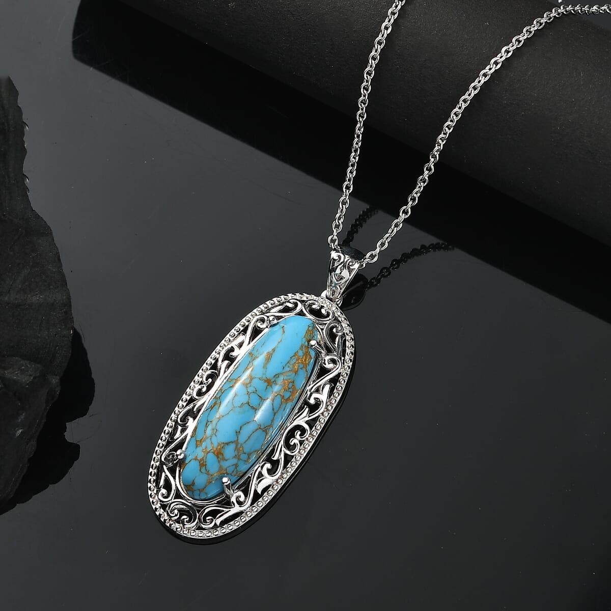 Mojave Blue Turquoise 13.30 ctw Pendant in Platinum Over Copper with Magnet with Stainless Steel Necklace 20 Inches image number 1