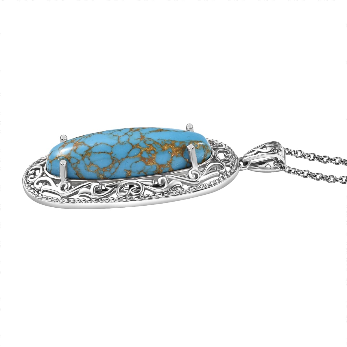 Mojave Blue Turquoise 13.30 ctw Pendant in Platinum Over Copper with Magnet with Stainless Steel Necklace 20 Inches image number 3