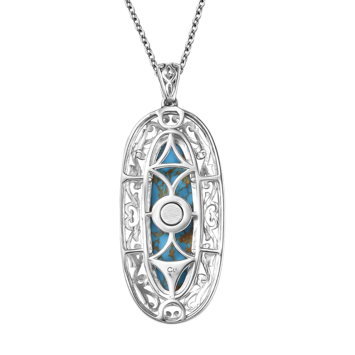Mojave Blue Turquoise 13.30 ctw Pendant in Platinum Over Copper with Magnet with Stainless Steel Necklace 20 Inches image number 4