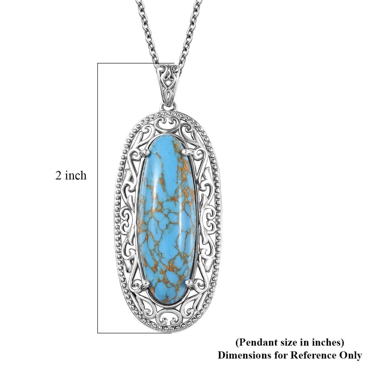 Mojave Blue Turquoise 13.30 ctw Pendant in Platinum Over Copper with Magnet with Stainless Steel Necklace 20 Inches image number 5
