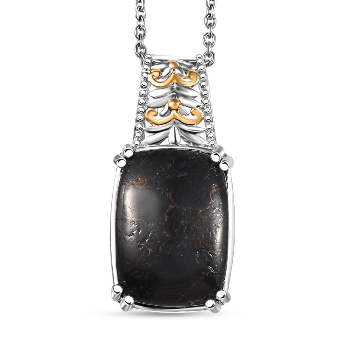 Matrix Silver Shungite 9.75 ctw Pendant in Platinum Over Copper with Stainless Steel Necklace 20 Inches image number 0
