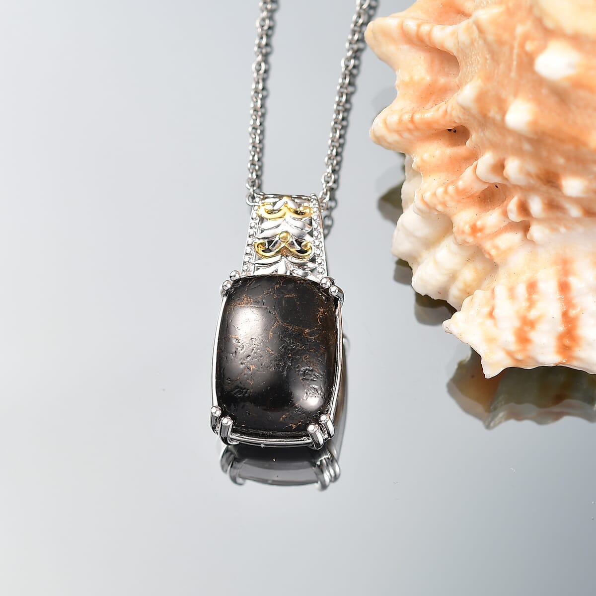 Matrix Silver Shungite 9.75 ctw Pendant in Platinum Over Copper with Stainless Steel Necklace 20 Inches image number 1