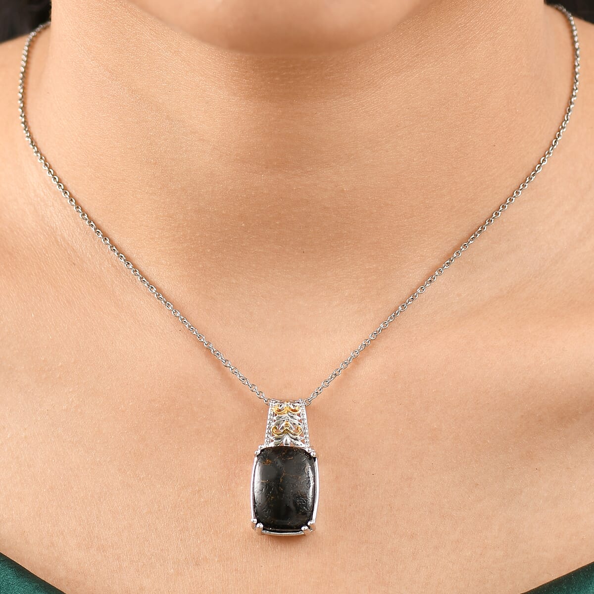 Matrix Silver Shungite 9.75 ctw Pendant in Platinum Over Copper with Stainless Steel Necklace 20 Inches image number 2