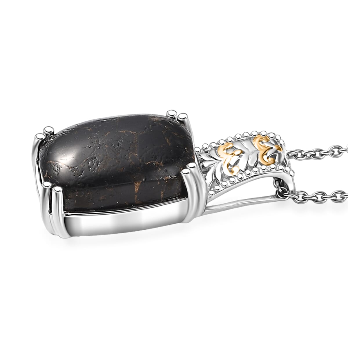 Matrix Silver Shungite 9.75 ctw Pendant in Platinum Over Copper with Stainless Steel Necklace 20 Inches image number 3