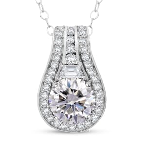D'Joy Heart and Arrow Cut Moissanite 2.40 ctw Pendant Necklace in Rhodium Over Sterling Silver 20 Inches