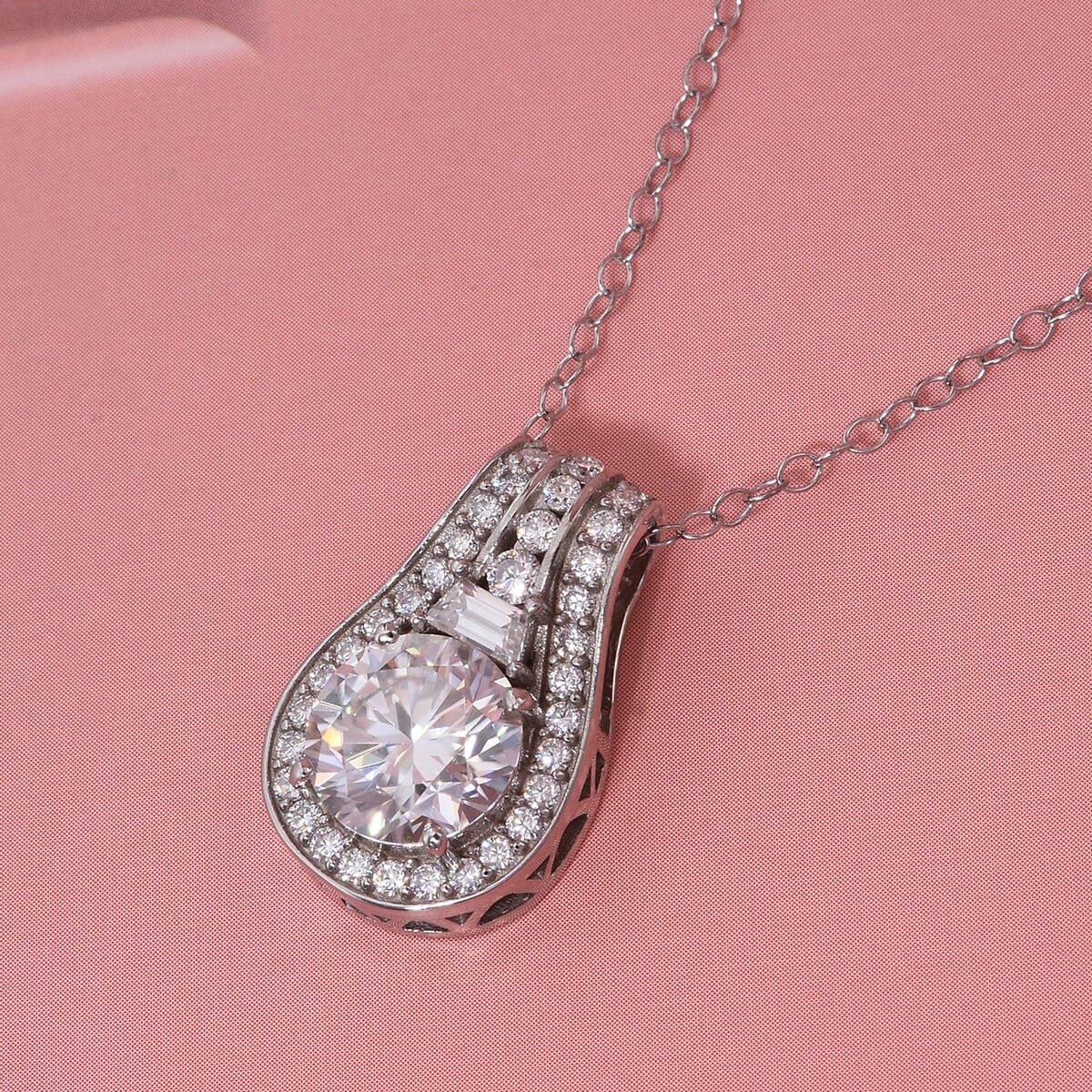 D'Joy Heart and Arrow Cut Moissanite 2.40 ctw Pendant Necklace in Rhodium Over Sterling Silver 20 Inches image number 1