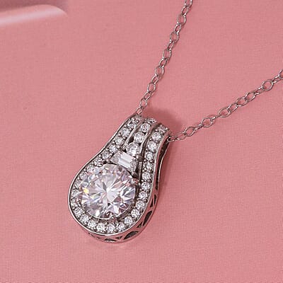 D'Joy Heart and Arrow Cut Moissanite 2.40 ctw Bridge Pendant Necklace in Rhodium Over Sterling Silver 20 Inches