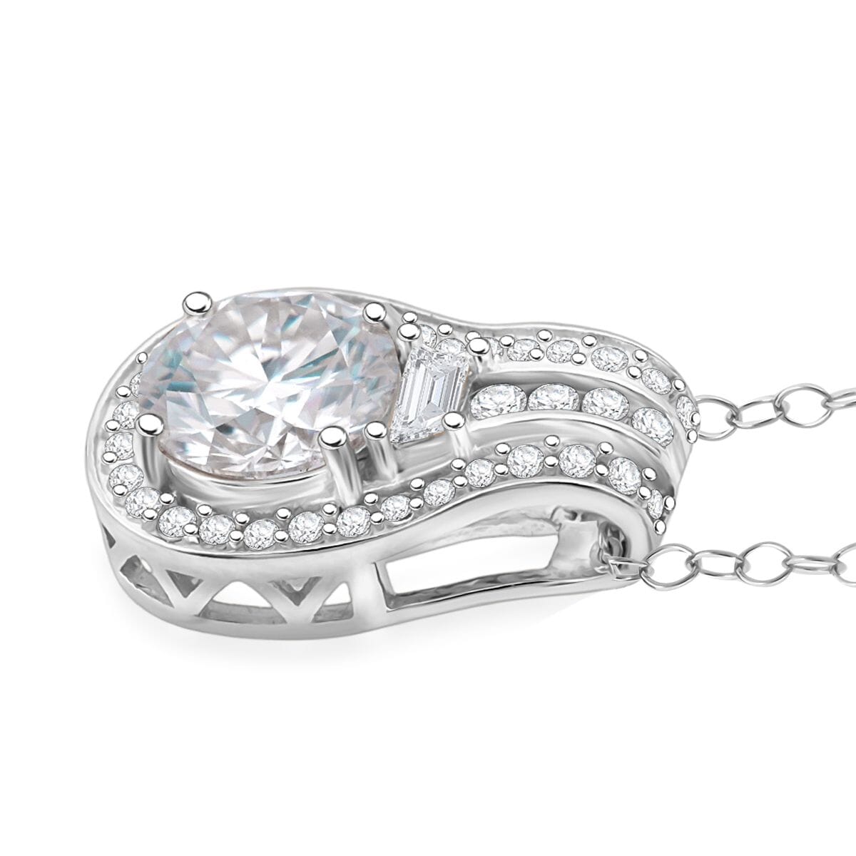D'Joy Heart and Arrow Cut Moissanite 2.40 ctw Pendant Necklace in Rhodium Over Sterling Silver 20 Inches image number 3