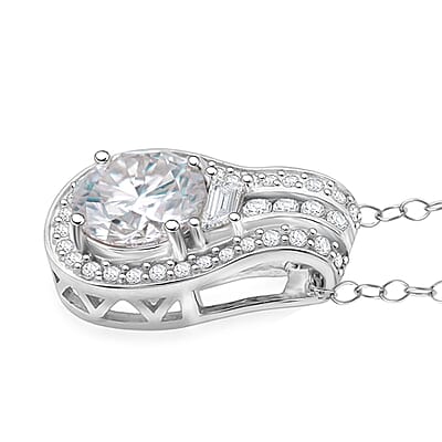 D'Joy Heart and Arrow Cut Moissanite 2.40 ctw Bridge Pendant Necklace in Rhodium Over Sterling Silver 20 Inches