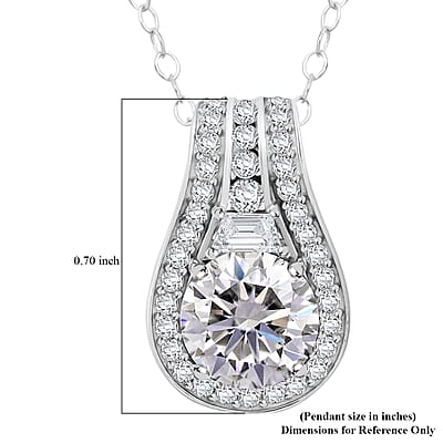 D'Joy Heart and Arrow Cut Moissanite 2.40 ctw Bridge Pendant Necklace in Rhodium Over Sterling Silver 20 Inches