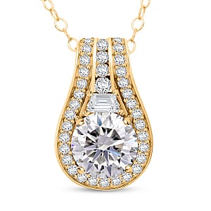 D'Joy Heart and Arrow Cut Moissanite 2.40 ctw Bridge Pendant Necklace in 18K Vermeil Yellow Gold Over Sterling Silver 20 Inches