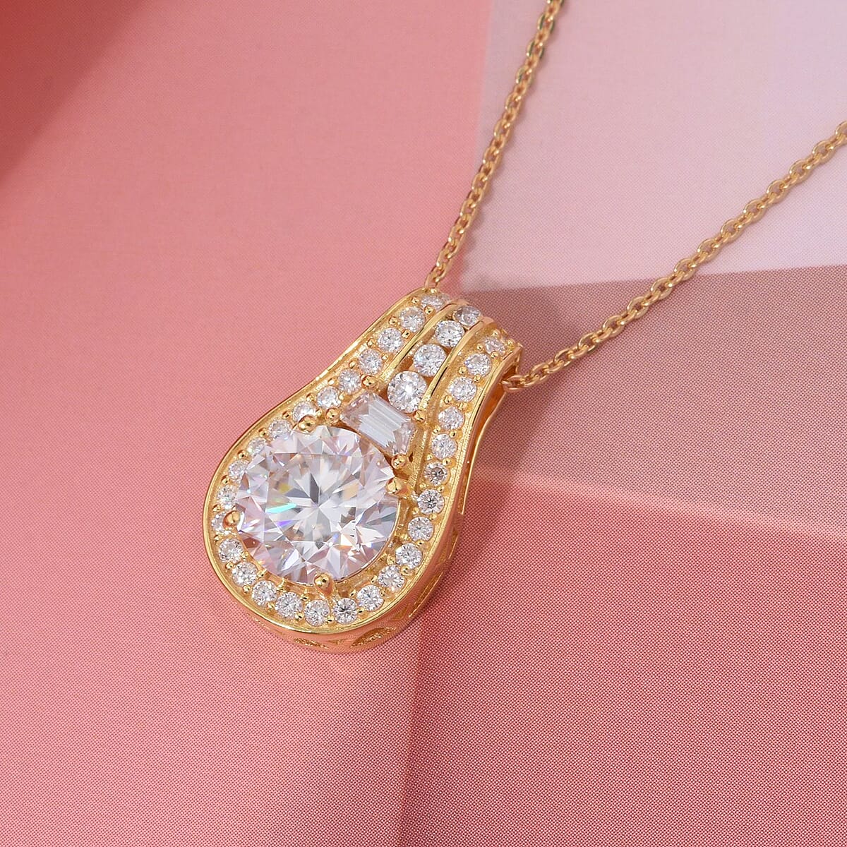 D'Joy Heart and Arrow Cut Moissanite 2.40 ctw Bridge Pendant Necklace in 18K Vermeil Yellow Gold Over Sterling Silver 20 Inches image number 1