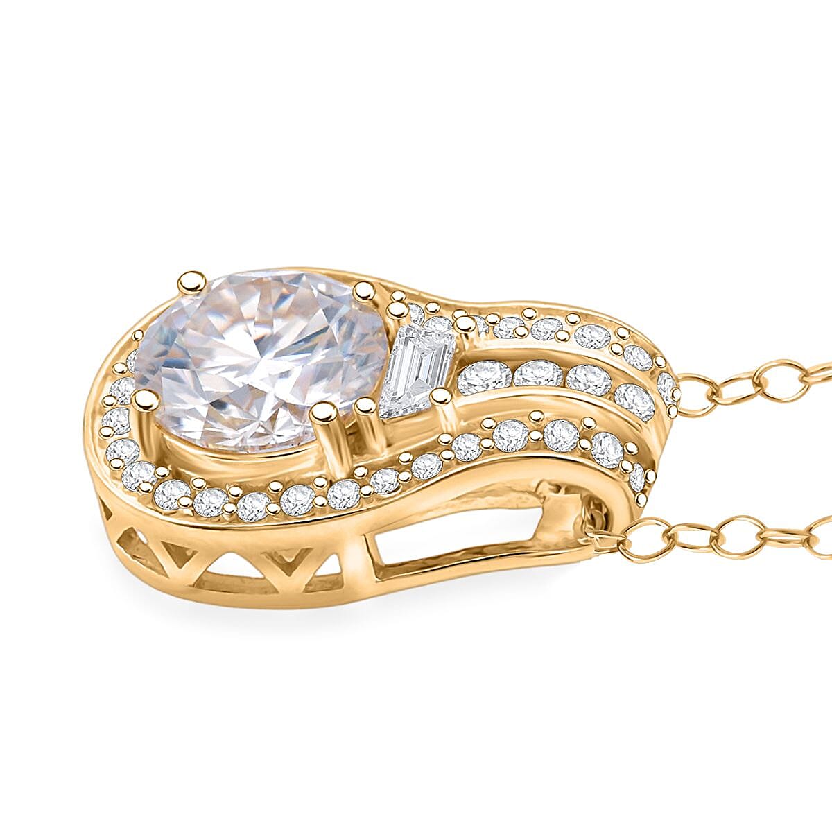 D'Joy Heart and Arrow Cut Moissanite 2.40 ctw Bridge Pendant Necklace in 18K Vermeil Yellow Gold Over Sterling Silver 20 Inches image number 3