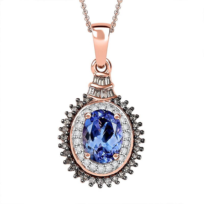 D'Joy Tanzanite, Natural Champagne and White Diamond 1.60 ctw Sunburst Pendant Necklace in 18K Vermeil Rose Gold Over Sterling Silver 20 Inches
