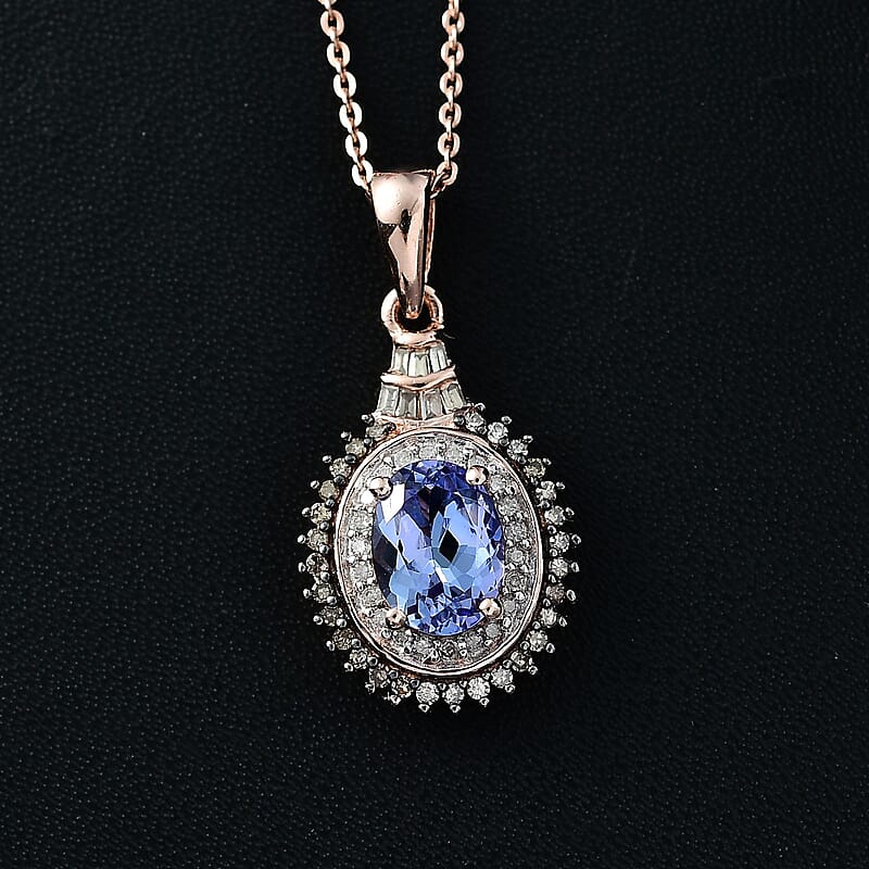D'Joy Tanzanite, Natural Champagne and White Diamond 1.60 ctw Sunburst Pendant Necklace in 18K Vermeil Rose Gold Over Sterling Silver 20 Inches