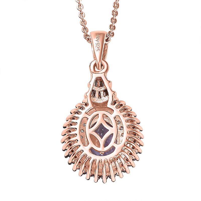 D'Joy Tanzanite, Natural Champagne and White Diamond 1.60 ctw Sunburst Pendant Necklace in 18K Vermeil Rose Gold Over Sterling Silver 20 Inches