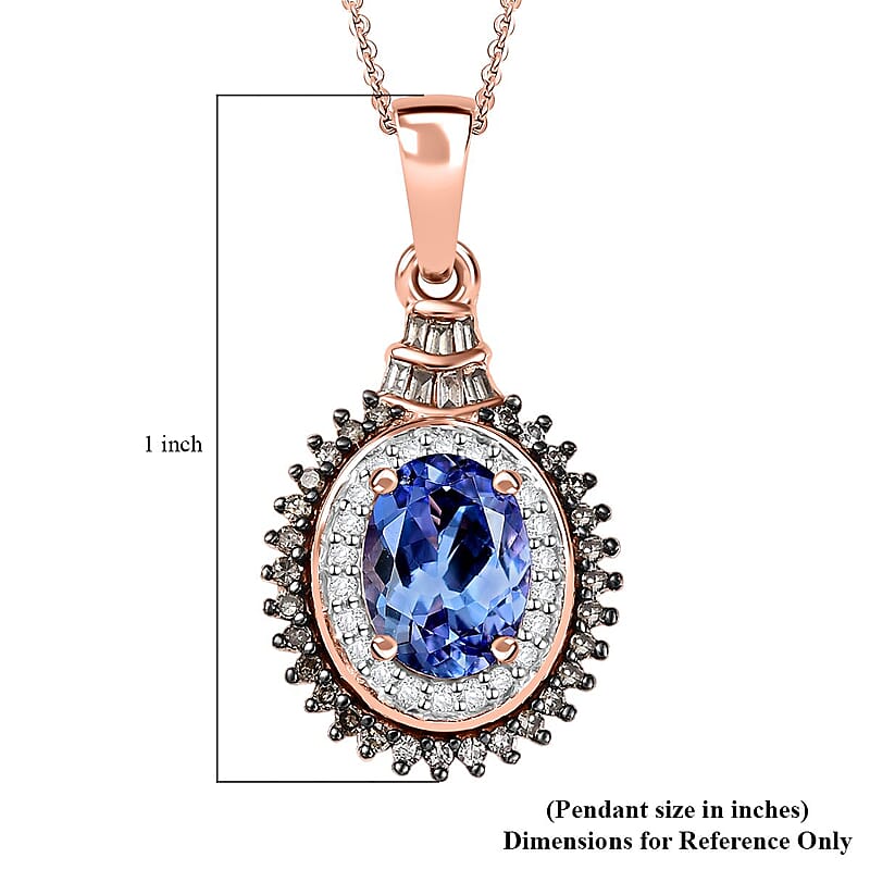 D'Joy Tanzanite, Natural Champagne and White Diamond 1.60 ctw Sunburst Pendant Necklace in 18K Vermeil Rose Gold Over Sterling Silver 20 Inches