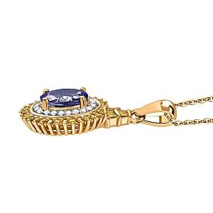 Tanzanite, Yellow Diamond (IR) and White Diamond 1.60 ctw Sunburst Pendant Necklace in 18K Vermeil Yellow Gold Over Sterling Silver 20 Inches