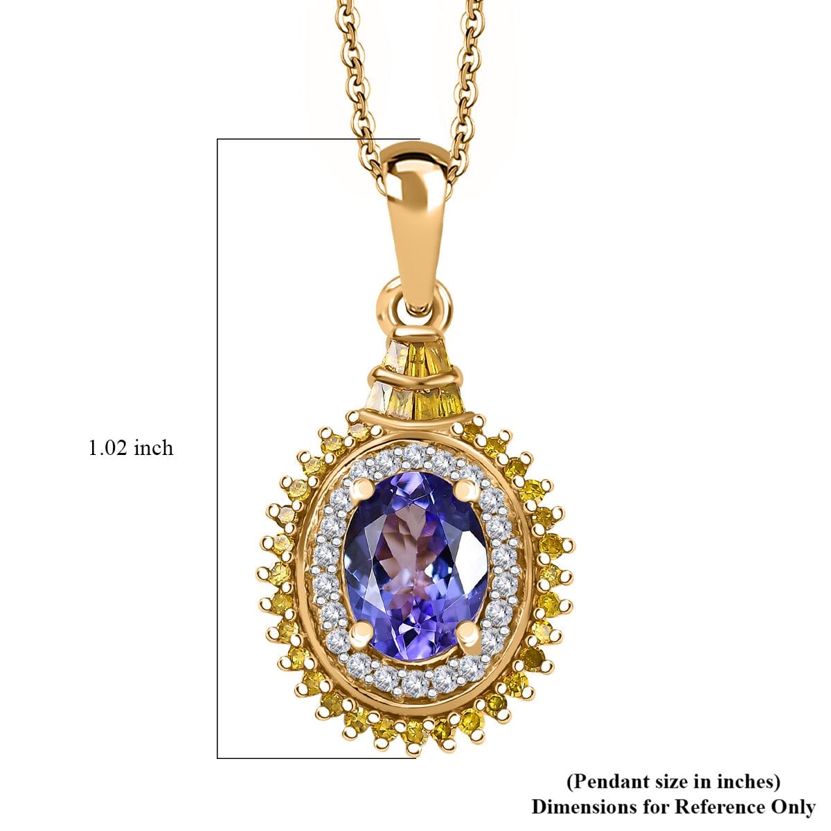 Tanzanite, Yellow Diamond (IR) and White Diamond 1.60 ctw Sunburst Pendant Necklace in 18K Vermeil Yellow Gold Over Sterling Silver 20 Inches image number 6