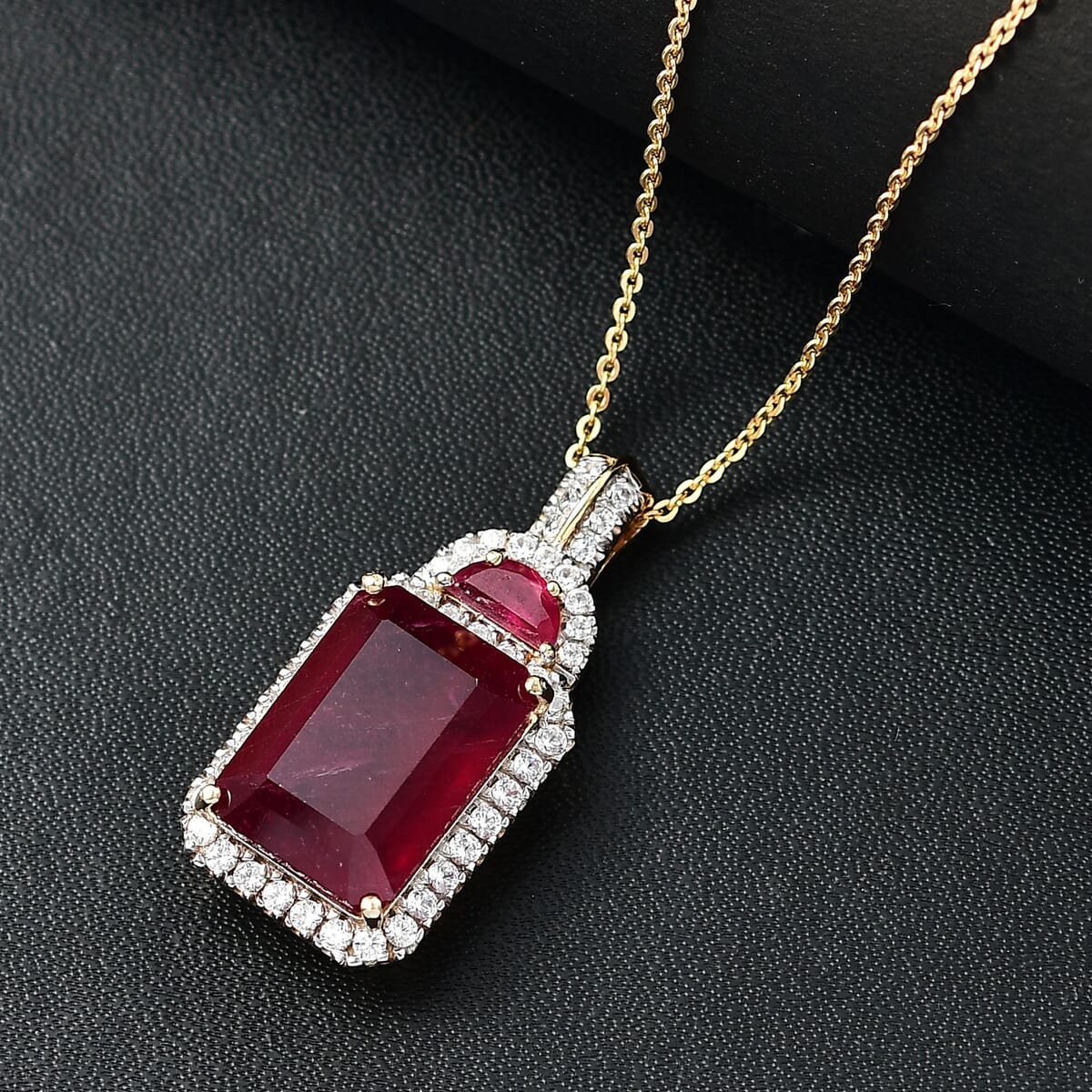 Niassa Ruby (FF) and White Zircon 12.20 ctw Halo of Passion Pendant Necklace in 18K Vermeil Yellow Gold Over Sterling Silver 20 Inches image number 1