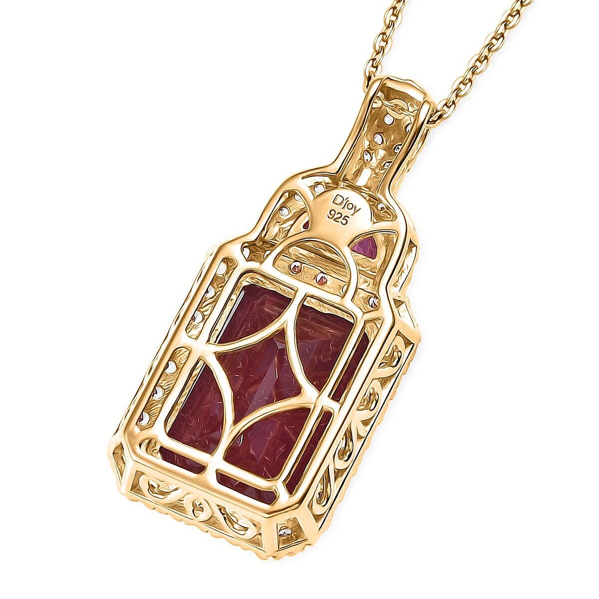 Niassa Ruby (FF) and White Zircon 12.20 ctw Halo of Passion Pendant Necklace in 18K Vermeil Yellow Gold Over Sterling Silver 20 Inches