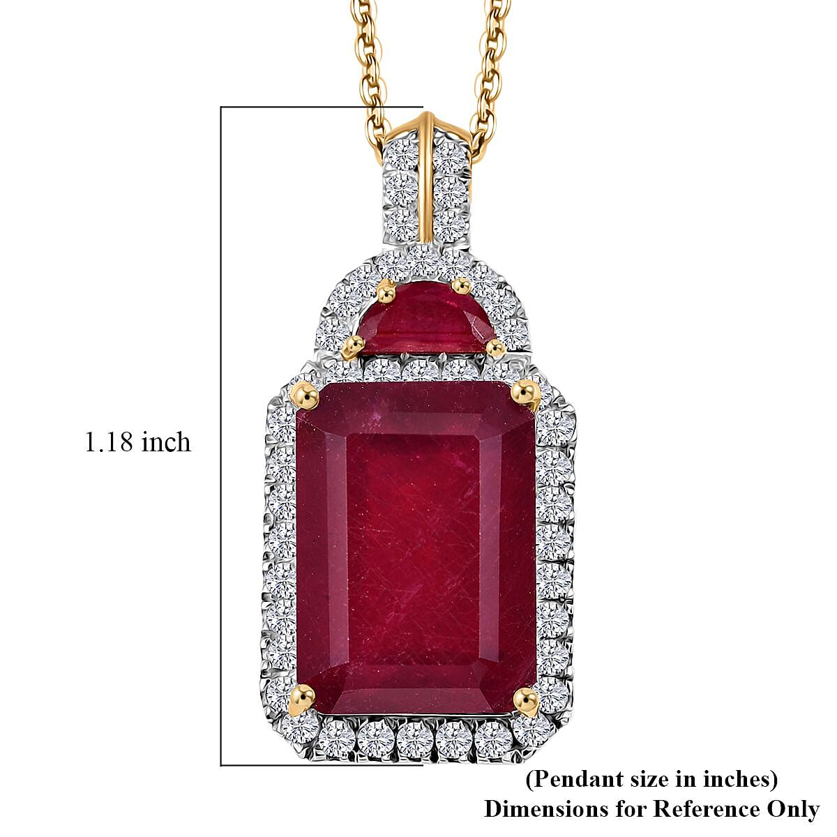 Niassa Ruby (FF) and White Zircon 12.20 ctw Halo of Passion Pendant Necklace in 18K Vermeil Yellow Gold Over Sterling Silver 20 Inches