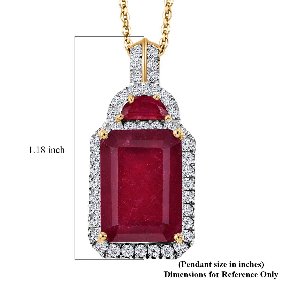 Niassa Ruby (FF) and White Zircon 12.20 ctw Halo of Passion Pendant Necklace in 18K Vermeil Yellow Gold Over Sterling Silver 20 Inches image number 6