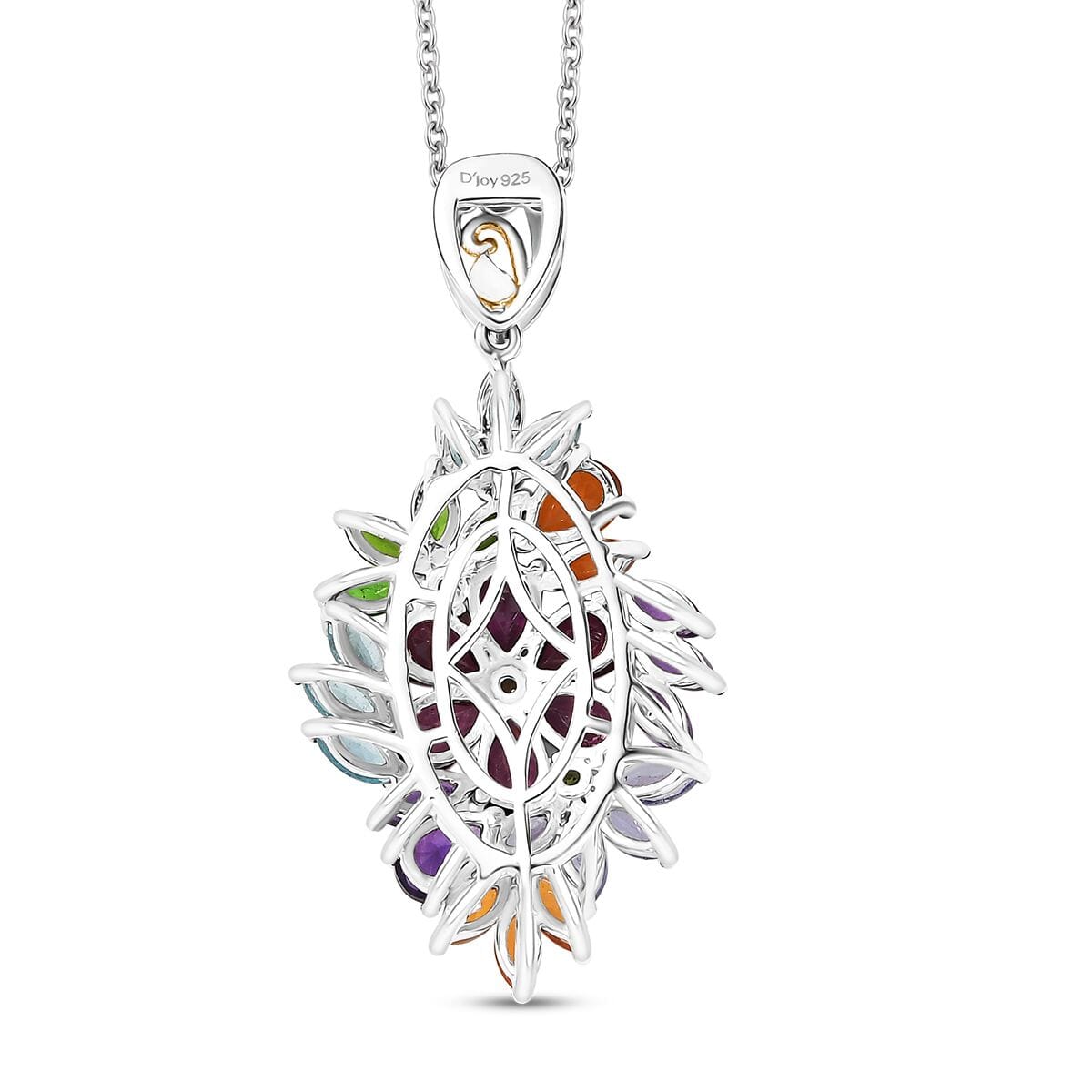 D'Joy Multi Gemstone 6.75 ctw Flowers Bouquet Pendant Necklace 20 Inches in 18K Vermeil YG and Rhodium Over Sterling Silver image number 4