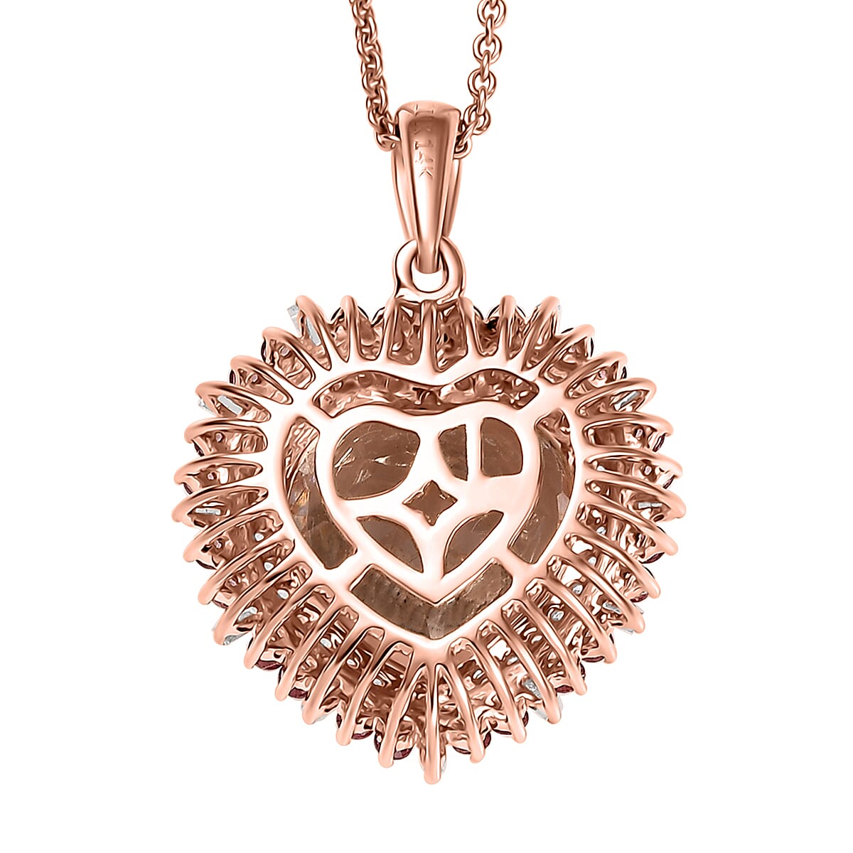 Luxoro AAA Marropino Morganite, Padparadscha Sapphire and White Diamond I2 5.90 ctw Radiant Heart Pendant Necklace in 14K Rose Gold 20 Inches