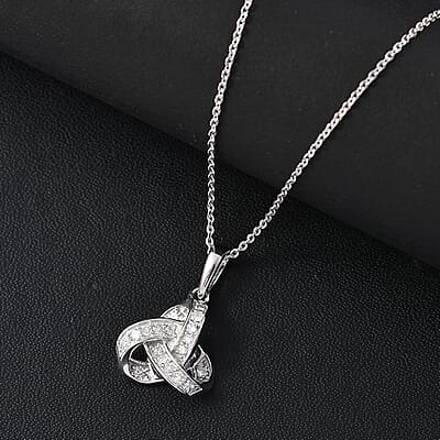 Luxuriant Lab Grown Diamond G-H SI 0.20 ctw Knot Pendant Necklace in Rhodium Over Sterling Silver 20 Inches (Del. In 10-12 Days)