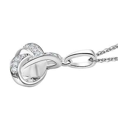Luxuriant Lab Grown Diamond G-H SI 0.20 ctw Knot Pendant Necklace in Rhodium Over Sterling Silver 20 Inches (Del. In 10-12 Days)