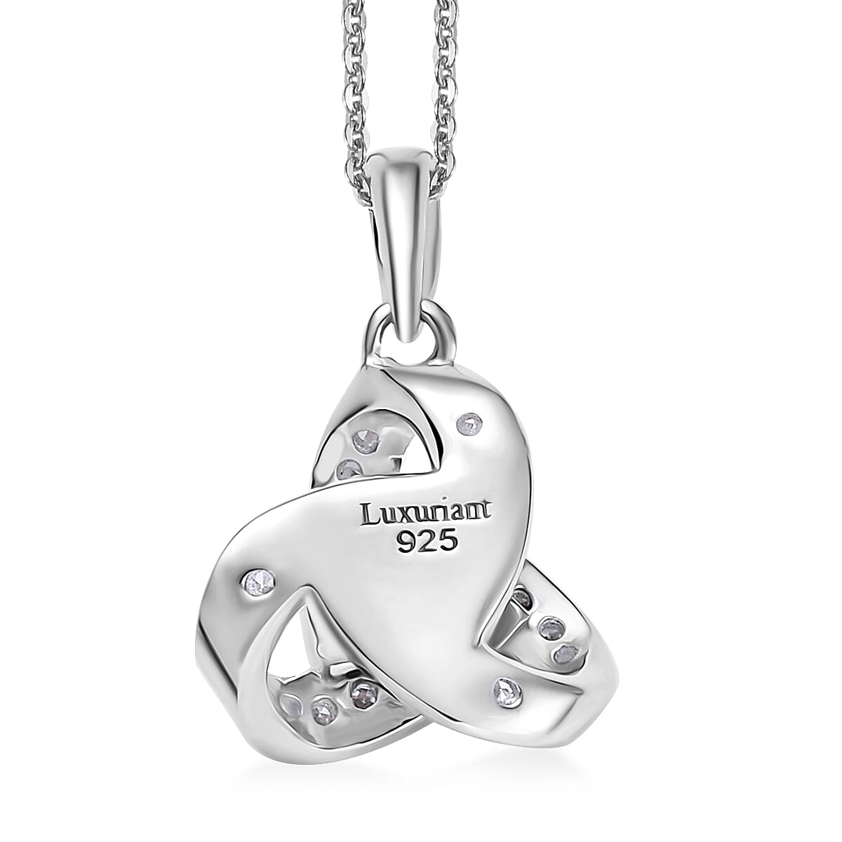 Luxuriant Lab Grown Diamond G-H SI 0.20 ctw Knot Pendant Necklace in Rhodium Over Sterling Silver 20 Inches (Del. In 10-12 Days)