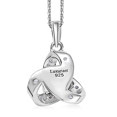Luxuriant Lab Grown Diamond G-H SI 0.20 ctw Knot Pendant Necklace in Rhodium Over Sterling Silver 20 Inches (Del. In 10-12 Days)