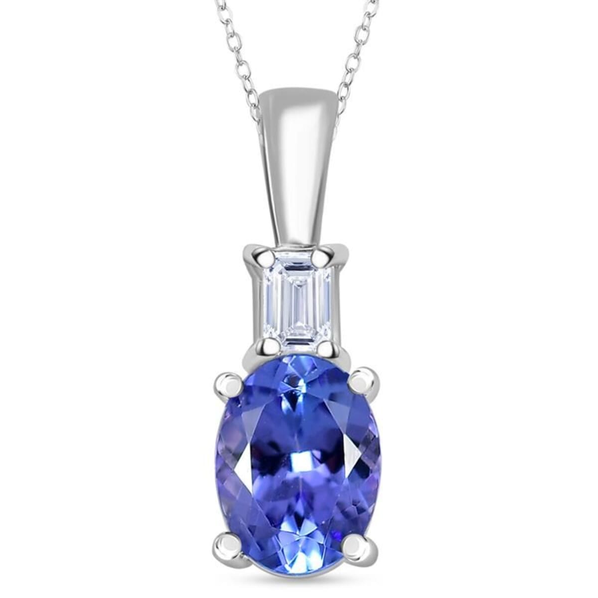 Premium Tanzanite and Luxuriant Lab Grown Diamond VS 1.20 ctw Statement Pendant Necklace in Rhodium Over Sterling Silver 20 Inches image number 0