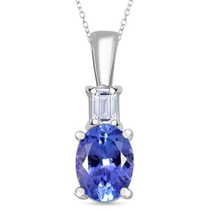 Premium Tanzanite and Luxuriant Lab Grown Diamond VS 1.20 ctw Statement Pendant Necklace in Rhodium Over Sterling Silver 20 Inches